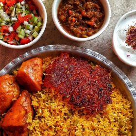 طرز تهیه لوبیا پلو با سالاد شیرازی