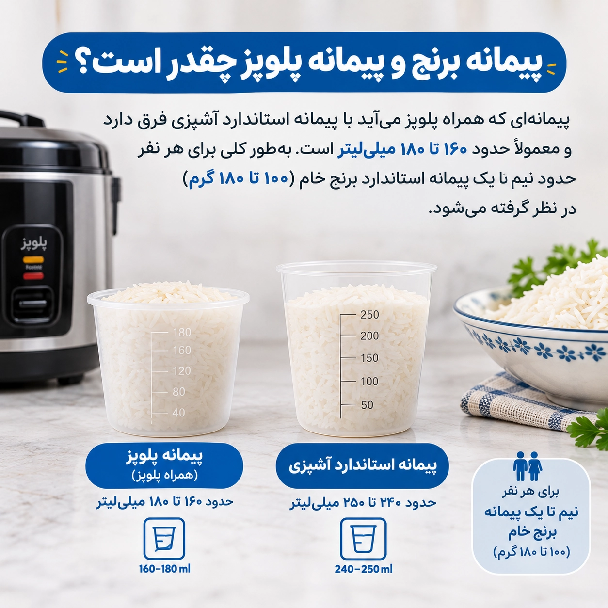 پیمانه برنج و پیمانه پلوپز چقدر است؟